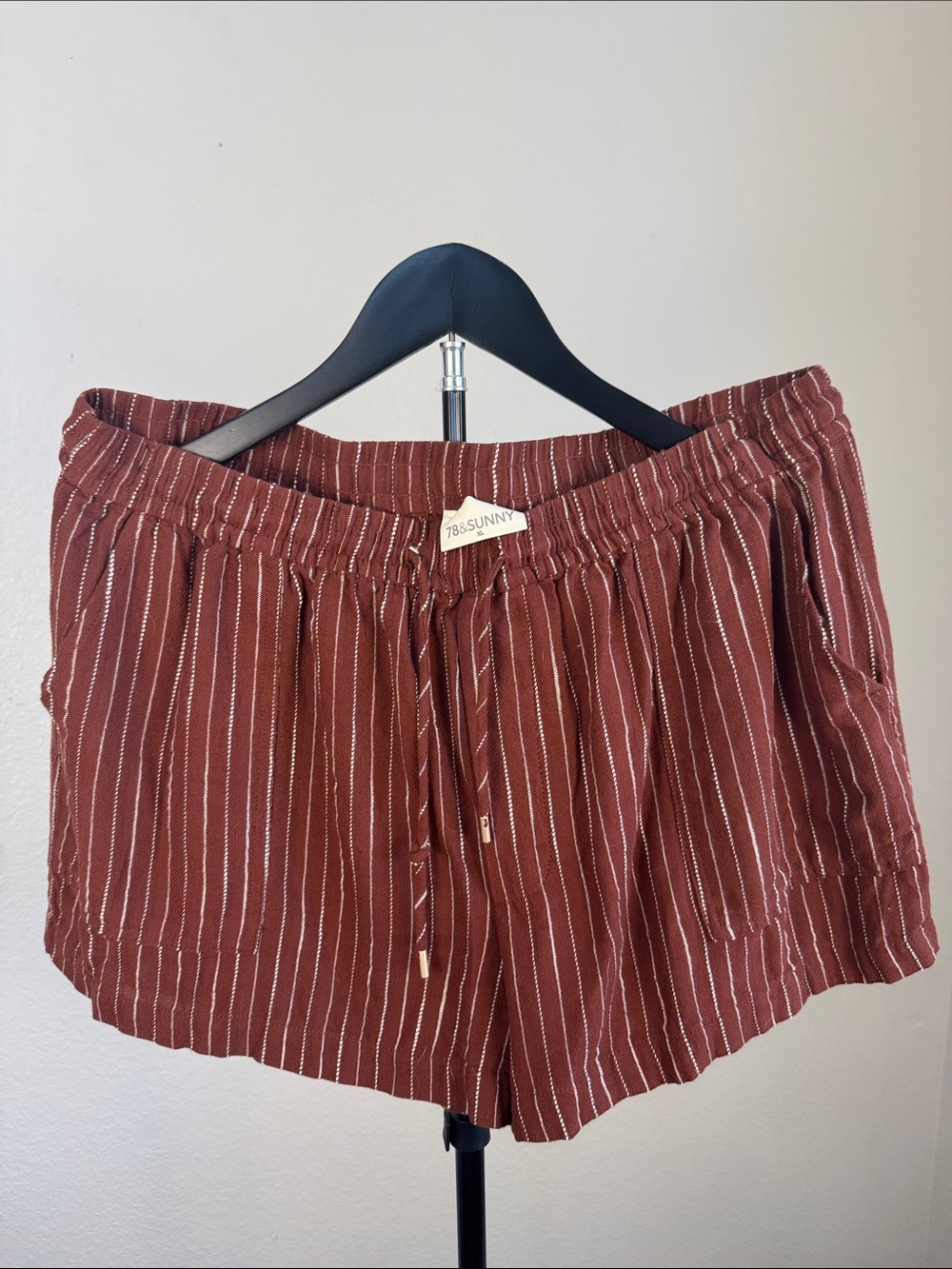 78&Sunny High-Waist Rust Striped Drawstring Shorts